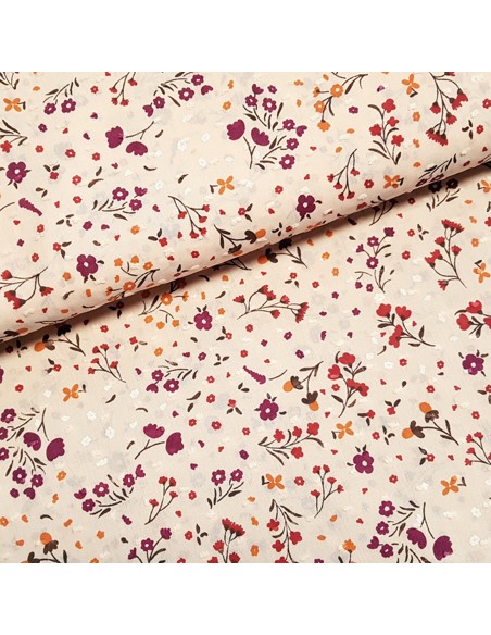 Tissu, Plumetis Imprimé Fleurs, Multicolore, Laize 140 cm, 100% Coton 112g/m²