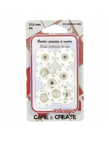 Boutons pression à coudre, 21.5mm, blanc, x4