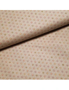 Tissu, Popeline de Coton Étoiles Géométriques, Beige, Laize 150 cm, 100% Coton 120g/m²