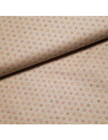 Tissu, Popeline de Coton Étoiles Géométriques, Beige, Laize 150 cm, 100% Coton 120g/m²