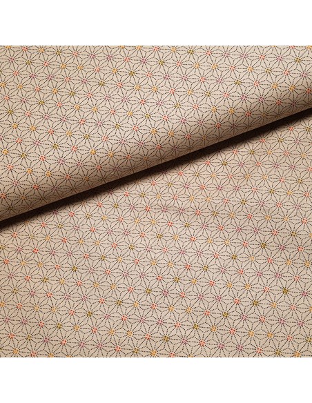 Tissu, Popeline de Coton Étoiles Géométriques, Beige, Laize 150 cm, 100% Coton 120g/m²