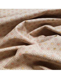 Tissu, Popeline de Coton Étoiles Géométriques, Beige, Laize 150 cm, 100% Coton 120g/m² 2