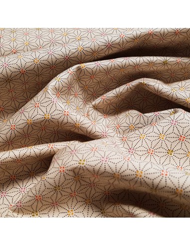 Tissu, Popeline de Coton Étoiles Géométriques, Beige, Laize 150 cm, 100% Coton 120g/m²