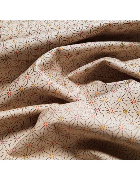 Tissu, Popeline de Coton Étoiles Géométriques, Beige, Laize 150 cm, 100% Coton 120g/m²