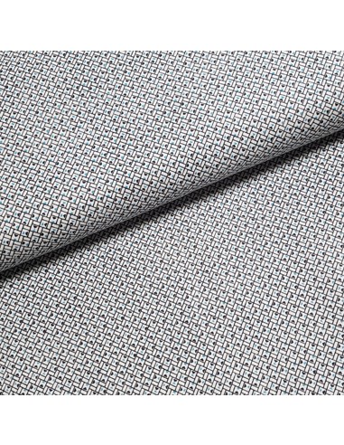 Tissu, Popeline de Coton Carrés Géométriques, Bleus et Blancs, Laize 150 cm, 100% Coton