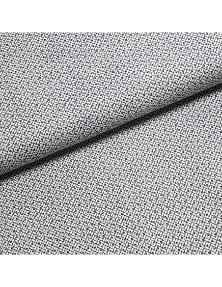Tissu, Popeline de Coton Carrés Géométriques, Bleus et Blancs, Laize 150 cm, 100% Coton