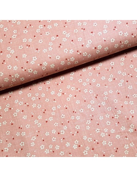 Tissu, Popeline de Coton, Fleurs de Cerisier, Rose, Laize 150 cm, 100% Coton
