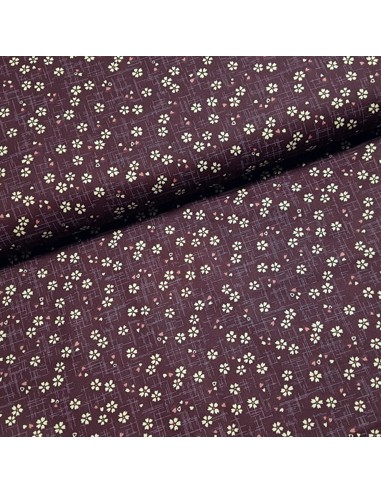 Tissu, Popeline de Coton Fleurs de Cerisier, Violet, Laize 150 cm, 100% Coton