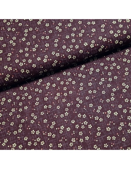 Tissu, Popeline de Coton Fleurs de Cerisier, Violet, Laize 150 cm, 100% Coton