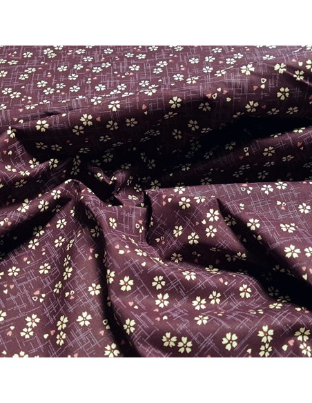 Tissu, Popeline de Coton Fleurs de Cerisier, Violet, Laize 150 cm, 100% Coton