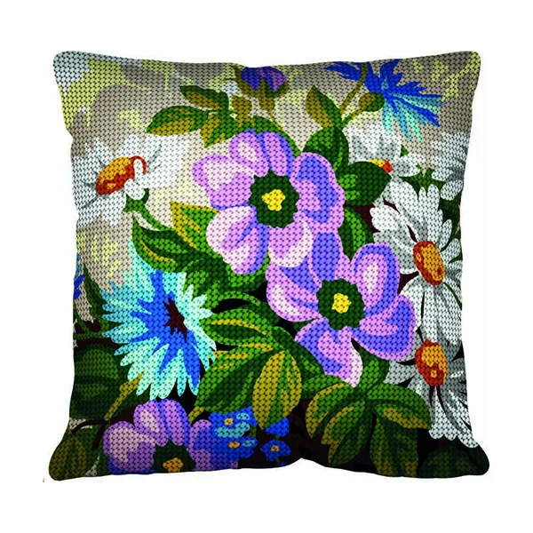 Kit de coussin canevas à motifs de fleurs sauvages violettes