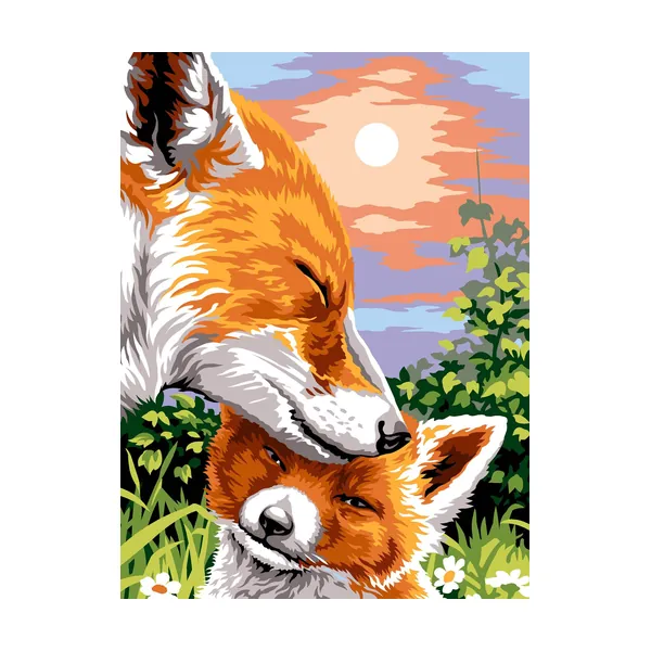 Canevas à broder représentant un renard et son petit