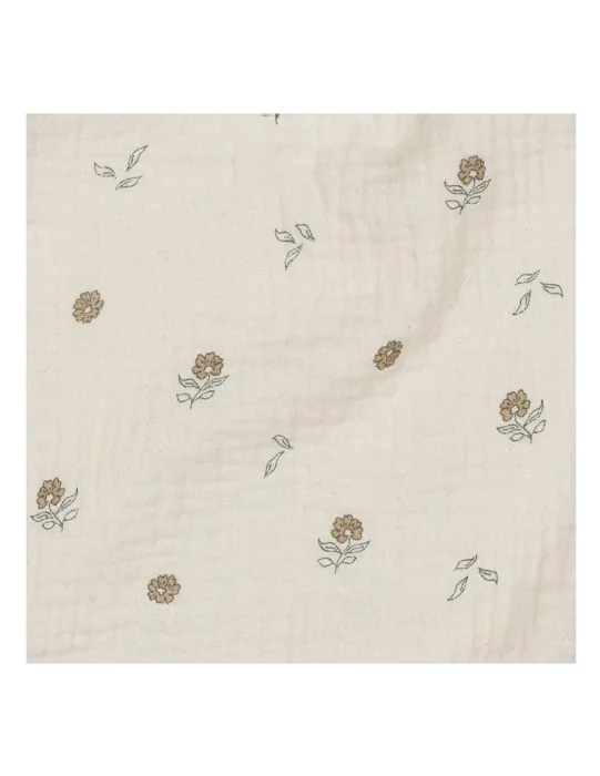Double gaze de coton crème à petites fleurs, légère et moelleuse