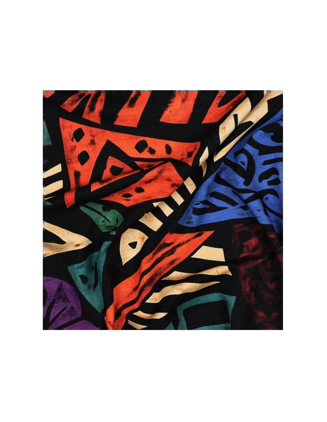 Jersey de viscose noir, motif abstrait imprimé, tombé souple
