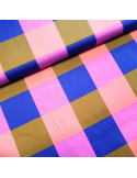 Tissu, Satin de Coton Grands Carreaux Gingham, Multicolore, Laize 150 cm, 100% Coton 115g/m²