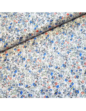 Tissu, Popeline de Coton Fleurie, Bleu sur Fond Blanc, Laize 140 cm, 100% Coton 138g/m²
