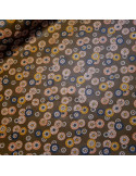 Tissu, Coton Enduit Motif Soleil Levant Japonisant, Kaki, Laize 160 cm, 100% Coton 190g/m²