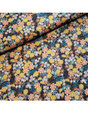 Tissu, Cretonne de Coton Fleurie, Bleu Marine, Laize 150 cm, 100% Coton