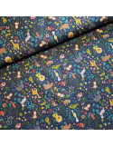 Tissu, Cretonne de Coton Animaux de la Jungle, Bleu Marine, Laize 150 cm, 100% Coton