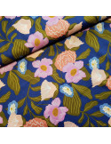 Tissu, Voile de Coton London Floral, Bleu, Laize 150 cm, 100% Coton 112.5g/m²