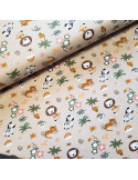 Tissu, Jersey de Coton Imprimé Petits Animaux, Thème Safari, Laize 150 cm, Coton Stretch Oeko-Tex Bio