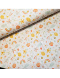 Tissu, Double Gaze Digitale Fruits, Blanc Cassé Multicolore, Laize 135 cm, 100% Coton 162g/m²