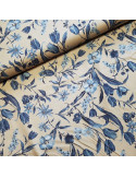 Tissu, Popeline de Coton Fleurie, Bleu et Taupe, Laize 150 cm, 100% Coton 161g/ml
