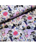 Tissu, Jersey de Coton Imprimé Manga, Violet Pastel, Laize 150 cm, Coton Stretch Oeko-Tex