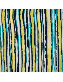 Tissu, Viscose Imprimée Rayures, Vert Citron et Bleu, Laize 140 cm, 100% Viscose 115g/m²