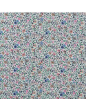 Tissu, Popeline de Coton Fleurie Digitale, Rose et Vert sur Blanc, Laize 150 cm, 100% Coton 75g/m²