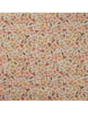 Tissu, Popeline de Coton Fleurie Digitale, Jaune Orange sur Blanc, Laize 150 cm, 100% Coton 75g/m²