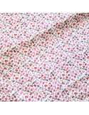 Tissu, Popeline de Coton Fleurie Digitale, Rose sur Fond Blanc, Laize 150 cm, 100% Coton 75g/m²