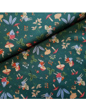 Tissu, Popeline de Coton Fées de la Forêt, Vert Forêt, Laize 150 cm, 100% Coton 165g/ml
