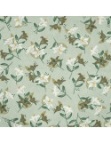 Tissu, Popeline de Coton Fleurie, Vert Clair, Laize 150 cm, 100% Coton 100g/m²