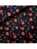Tissu, Popeline de Coton Coquelicots, Noir Imprimé, Laize 150 cm, 100% Coton Oeko-Tex 115g/m²
