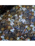 Tissu, Coton Enduit Motif Harmonie, Indigo, Laize 160 cm, 100% Coton 190g/m²
