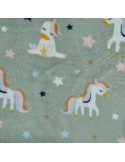 Tissu, Polaire Doudou Imprimée Double Face, Multicolore Licornes & Carreaux, Laize 150 cm, 100% Polyester