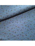 Tissu, Velours Milleraies Fleurs Cœurs Dorés, Bleu Jeans, Laize 145 cm, 100% Coton 210g/ml