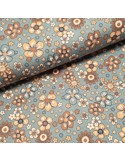 Tissu, Jersey de Coton Imprimé Fleurs, Bleu Chiné Collection Flowers, Laize 150 cm, Coton Polyester Spandex Oeko-Tex