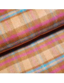 Tissu, Lainage Carreaux, Orange Rose & Bleu, Laize 140 cm, 100% Polyester 546g/ml
