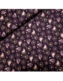 Tissu, Popeline de Coton Motifs Cachemire Lurex, Violet Doré, Laize 150 cm, 100% Coton 161g/m²