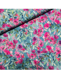 Tissu, Viscose Fleurie, Bleu Nuit et Rose, Laize 145 cm, 100% Viscose 156g/m²