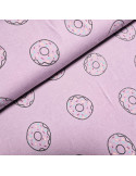 Tissu, Jersey de Coton Imprimé Donuts, Multicolore Pailleté Gourmand, Laize 150 cm, Coton Stretch Oeko-Tex