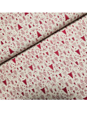 Tissu, Coton Imprimé Motif Sapins de Noël, Rouge et Écru, Laize 145 cm, 100% Coton
