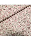 Tissu, Coton Imprimé Rennes Noël, Écru et Rouge, Laize 145 cm, 100% Coton