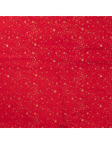 Tissu, Coton Noël Étoiles Dorées, Rouge, Laize 145 cm, 100% Coton Oeko-Tex