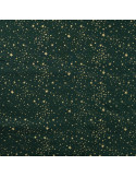 Tissu, Coton Imprimé Noël Étoiles Dorées, Vert Sapin, Laize 145 cm, 100% Coton