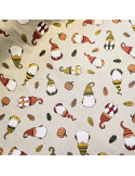 Tissu, Demi-natté Aspect Lin, Gnomes Multicolore, Laize 140 cm, 80% Coton 20% Polyester 205g/m²