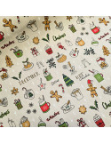 Tissu, Demi-natté Motif Noël, Multicolore, Laize 140 cm, 80% Coton 20% Polyester