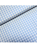 Tissu, Vichy Carreaux Moyens, Bleu Clair et Blanc, Laize 144 cm, 100% Coton 110g/m²